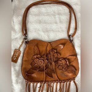 Stunning Boho Brown Leather Floral Bag with beautiful details. Brand Eddy & Jack